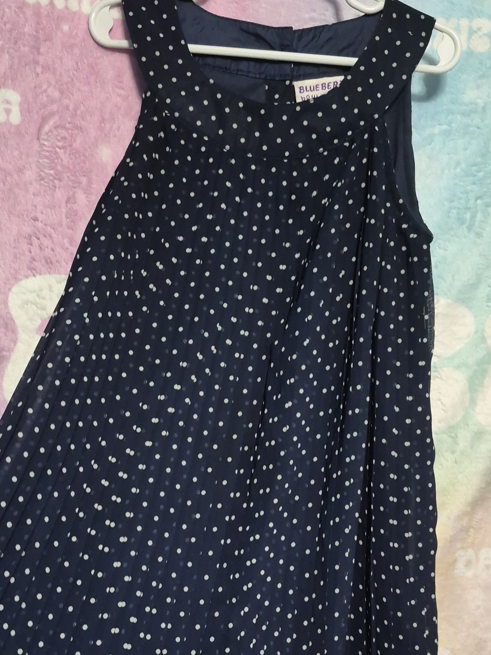 Blueberi Boulevard Girls' Navy Polka Dot Sleeveless Dress
